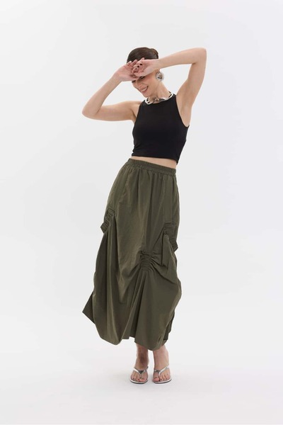 roibyardaözmen Design,Parachute Fabric, Tokyo Skirt-Khaki̇
