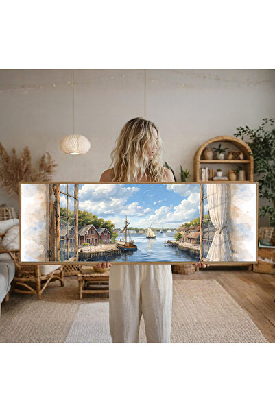 woodhomeworks Tek Parça Gerçek Ahşap Yatay Panorama Çerçeveli Tablo