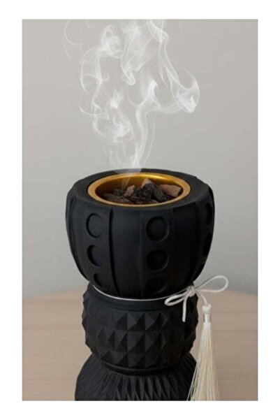 Generic Modern Matte Black Geometric Incense Burner – Triple-Tiered Textured ...