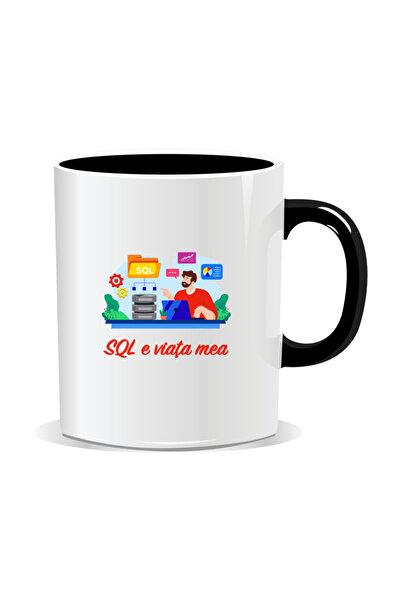 Mug Mania Cana personalizata cu mesaje pentru programatori, SQL e viata mea