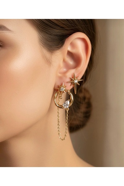 XUPING JEWELRY KUYUMCU SERİ 14K RENGİ KUZEY YILDIZI SALLANTILI MODEL ÇELİK KÜPE