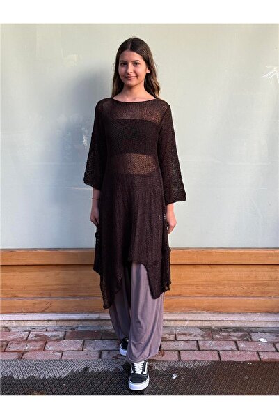 Miss Boheme Brown Sofia Asymmetric Mercerized Tunic
