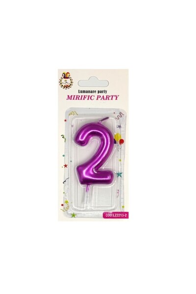 Balon Κερί για τούρτα γενεθλίων αριθμός 2, νέον ματζέντα, 8 εκ.