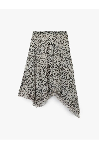 Koton Fusta de damă cu croială asimetrică, slim fit, midi, leopard, bej 6WAL7...