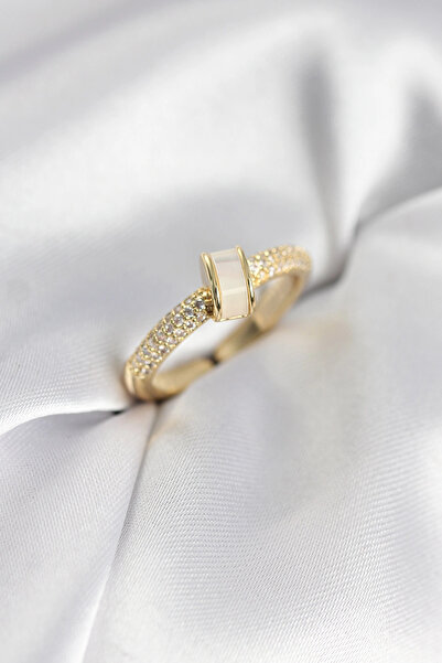 shopwave Zircon Stone Pearlescent Gold Color Women's Ring