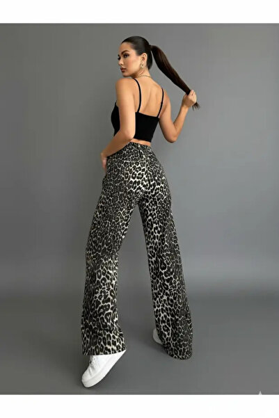 Velista Women's High Waist Crepe Fabric Wide Leg Leopard Pants