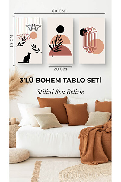 Arzande 3 Parça Bohem Çerçevesiz Modern Seri Kolay Montaj Metal Tablo