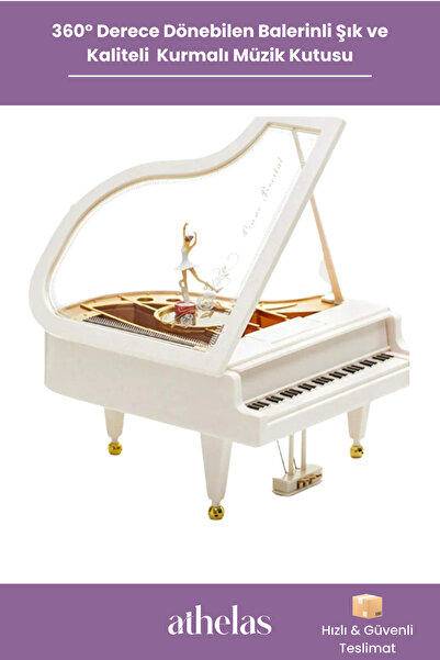 GenoBio #MüziKKutusu 360° Dönen Balerinli Kurmalı Beyaz Piyano Model Nostalji...