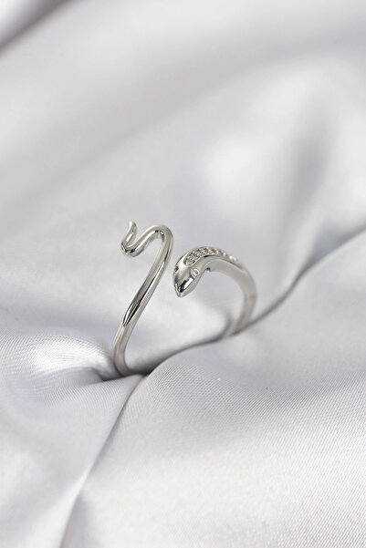 shopwave Silver Color Snake Model Zircon Stone Women's Ring