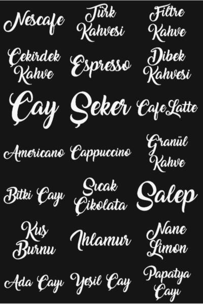 MODA OZY 21'li Şeffaf Beyaz Yazılı İçecek Kahve Çeşitleri Etiket Seti Suya Dayanıklı 21 Çeşit Kavanoz Sticker