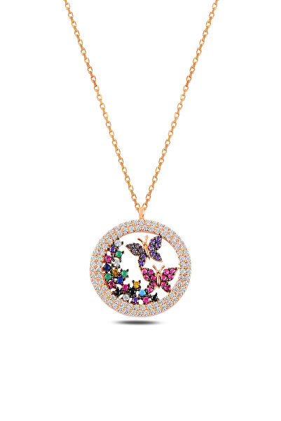 ÇEKİRDEK JEWELRY 925 Ayar Gümüş Sarı Altın Kaplama Renkli Taşlı Kelebekli Yuv...