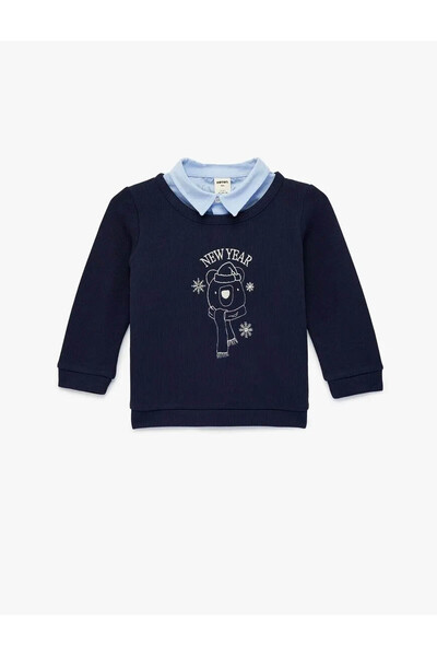 Koton Hanorac pentru bebeluși, albastru marin, cu tematică de Anul Nou 6WMB10...