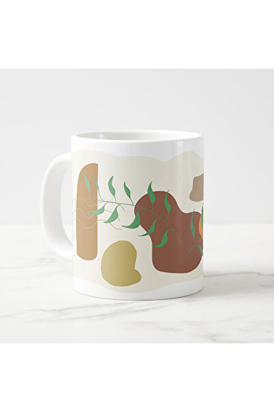 tpkitapevi Abstract Botanical Line Art Themed Porcelain Mug