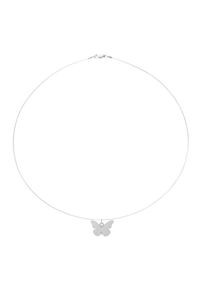 BIJUTERIA NEAGRA Colier din sârmă transparentă cu pandantiv fluture din argin...