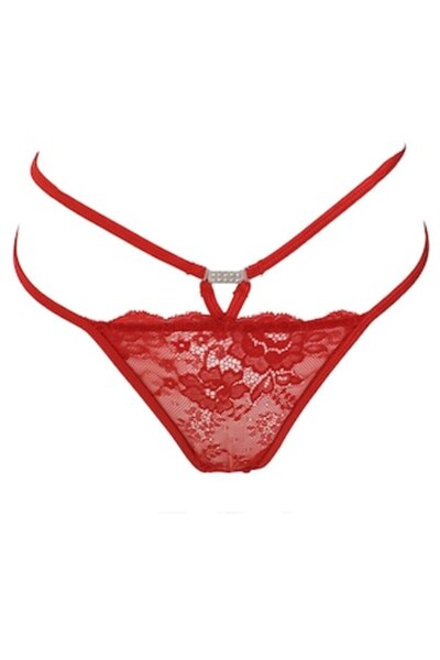 OEM Red Lace String Panties with Double Tie and Rhinestone