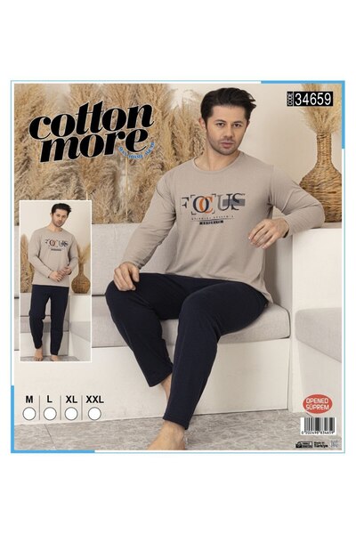 Cotton More Opened Single Jersey Men's Pajamas Long Sleeve