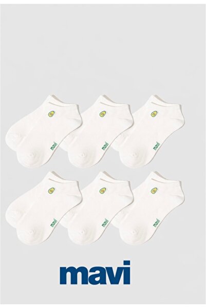 Mavi Avokado Nakışlı Beyaz ( 6 ÇİFT ) Babet Çorabı