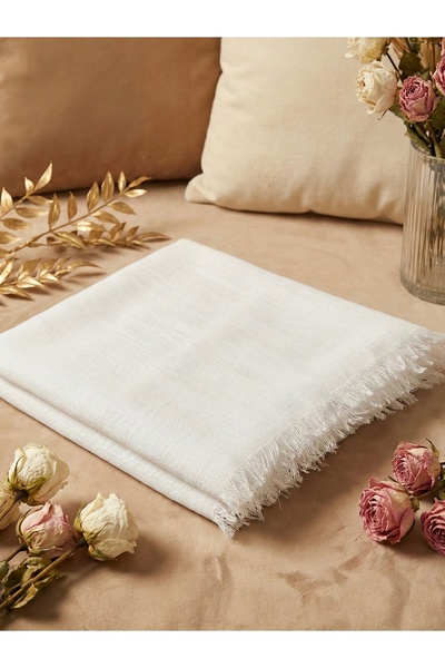 Lotus Dükkan Gift Set with Acetate Bag - Cotton Shawl, Pearl Prayer Beads, and Stone Zikirmatik - Cream
