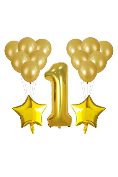It's Party Time Set de 15 baloane aniversare 1 an, stele, aurii