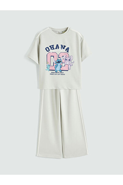 LC Waikiki Tricou și pantaloni de trening pentru fete Grey Stitch și Angel cu...