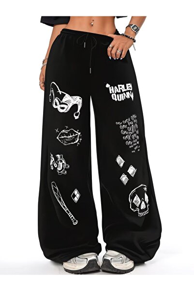 darkopia Unisex φούτερ παντελόνι με στάμπα Harley Quinn, φαρδιά γραμμή και φα...