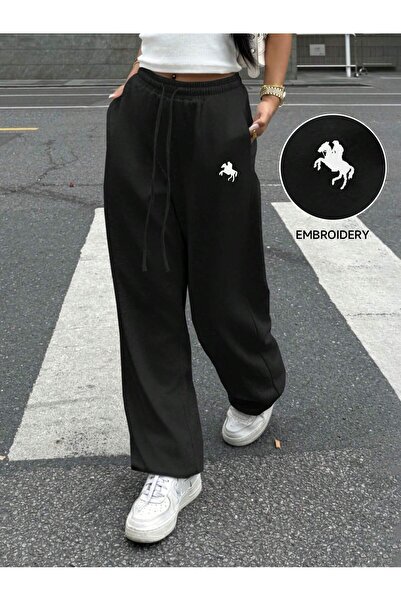 macklin Unisex Minimal Horse Printed Baggy Cut Wide Leg Sweatpants