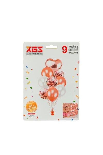 XGS Σετ 9 μπαλονιών, ροζ-χρυσό, καρδιά