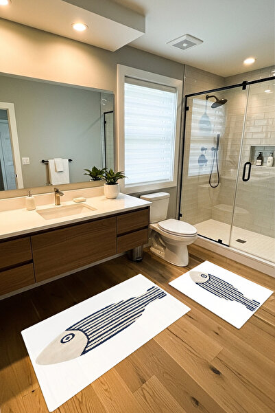 Etnik Dekor Large Fish Patterned 2-Piece, Digital Printing, Non-Slip Base Bat...