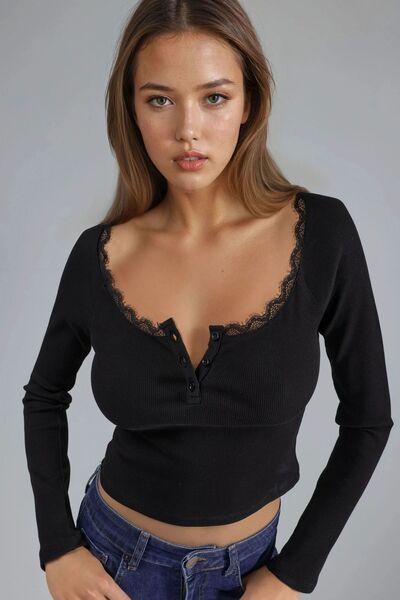 Hiccup Lace Detailed Long Sleeve Blouse