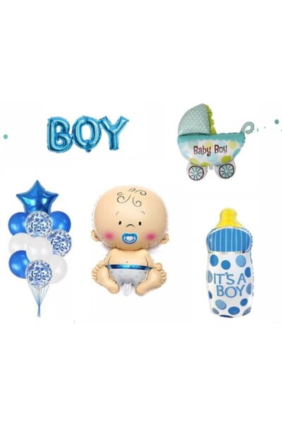 It's Party Time Комплект от 16 балона за бебе момченце с биберон, син