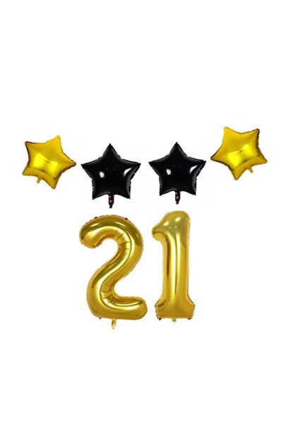 It's Party Time Балони за рожден ден, 21 години, златни/черни цветове