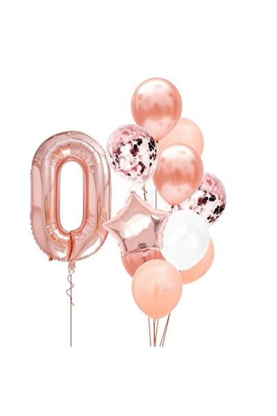 It's Party Time Set de 12 baloane de ziua de naștere cu numărul 0, auriu roz