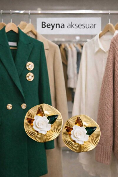 beyna aksesuar Gül Gold Renkli Taşlı Metal Düğme,(Kaban,ceket,yelek,elbise 28...