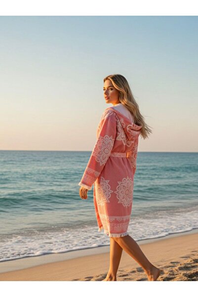 tarzQeen peştemal %100 bambu pamuk jagarlı müslin kapşonlu cepli bornoz manda...