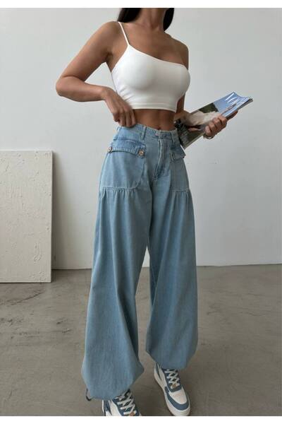 DENİKK Trendy Bellow Pocketed Wide-Let Balloon Fit Comfortable Loose Fit Gabardine Pants