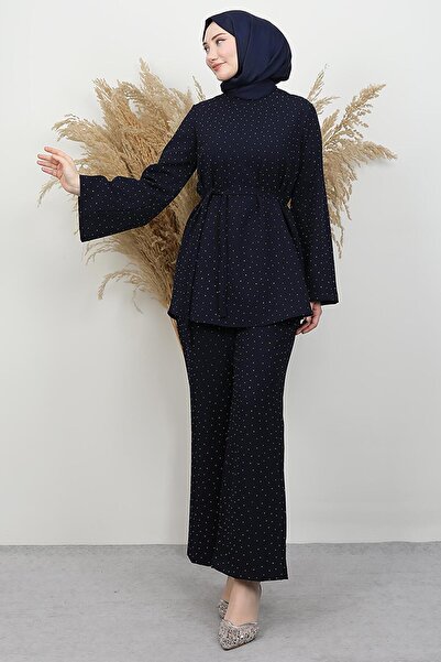 GİYZAMİLA Unique Stone Set Navy Blue