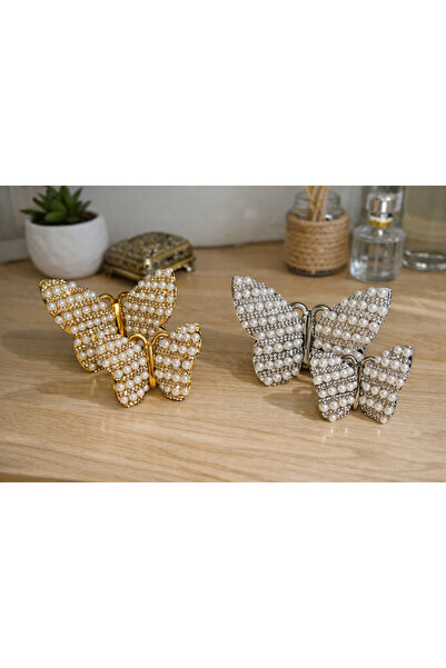Elia Home El İşlemeli İnci Taşlı Kelebek Masa Süsü Seti – Altın & Gümüş Renk ...