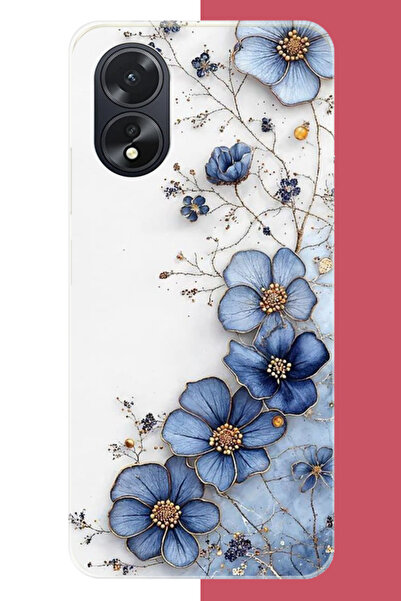 Oppo A38 Uyumlu mavi çiçek UV Baskılı Silikon Kılıf