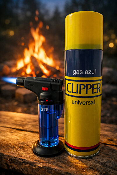 STR Pürmüz Çakmak + Clipper Gaz Dolum Seti | Güçlü Alev Torch Çakmak Set