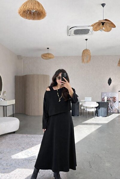 TUA MODA Tua Moda Women's Long Sleeve Blouse and Strap Dress Two-Piece Set