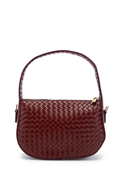 minebag Knitted Detail Baguette Fioana Women's Shoulder Bag Burgundy