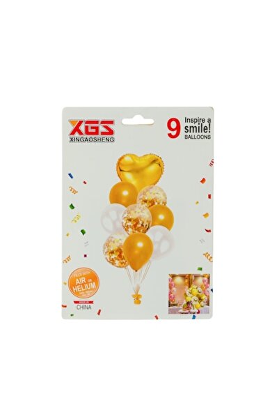 XGS Set de 9 baloane, aurii, inimă