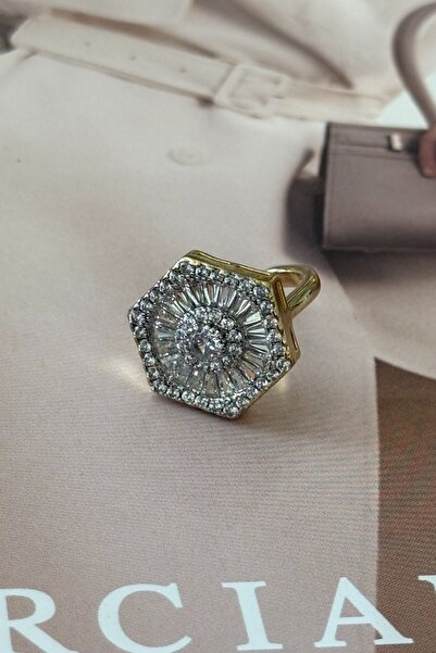 Trendy Butik Hexagonal full zircon stone ring