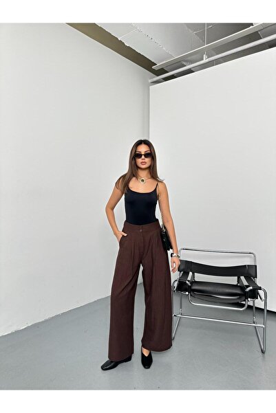 QUASAR Fashion New Season Linen Fabric Wide-Leg Pants with Elastic Waist and ...