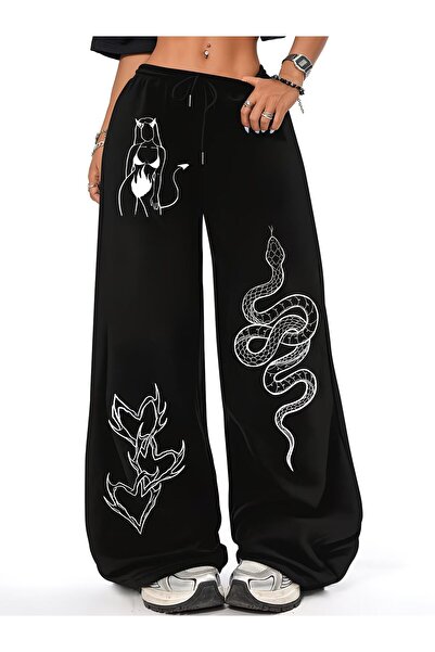 macklin Unisex Snake Print Baggy Cut Wide Leg Sweatpants