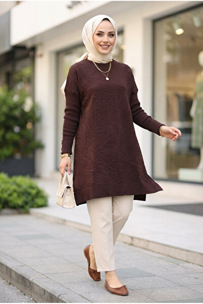 Kirazca Butik Women's Leaf Patterned Mercerized Tunic with Cufflinks