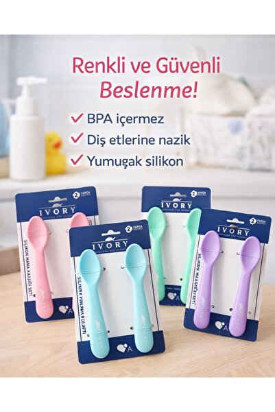Elia Home Silikon Mama Kaşığı Seti 2’li – Yumuşak Uçlu, BPA İçermeyen Bebek Beslenme Kaşığı