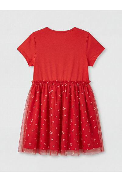 LC Waikiki Crvena okrugla kragna haljina za devojčice od tule