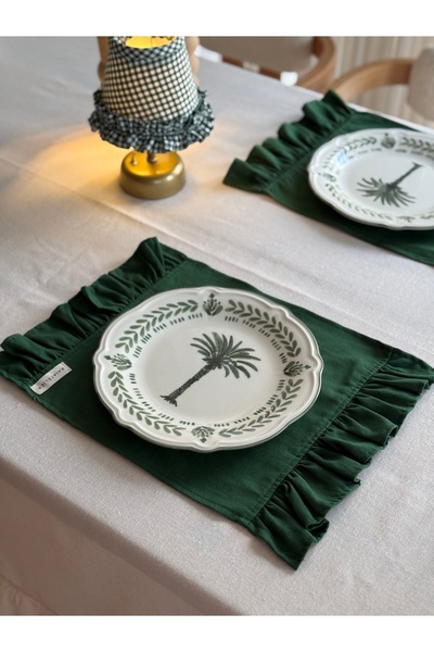 KaiAtelier 2Li Mossy Keten İki ucu Fırfır Detaylı Amerikan Servis/ Supla YEŞİL