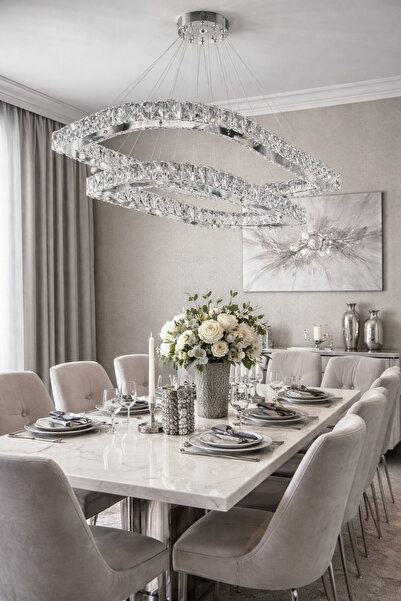 TREND 75x60 KÖŞELİ ELİPS GÜMÜŞ 2KATLI MODERN KRİSTAL AVİZE